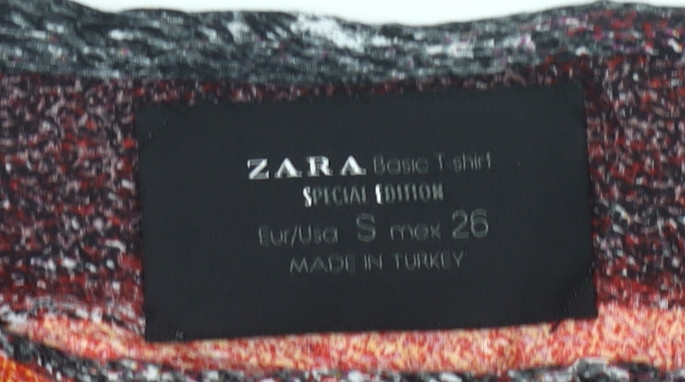 Zara Womens Multicoloured Art Print Viscose T-Shirt Size S