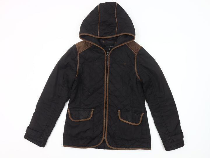 Brave Soul Womens Black Quilted Hooded Jacket Size 12 Polyester