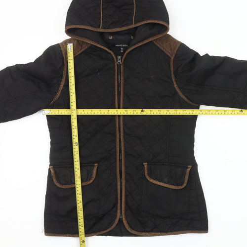Brave Soul Womens Black Quilted Hooded Jacket Size 12 Polyester