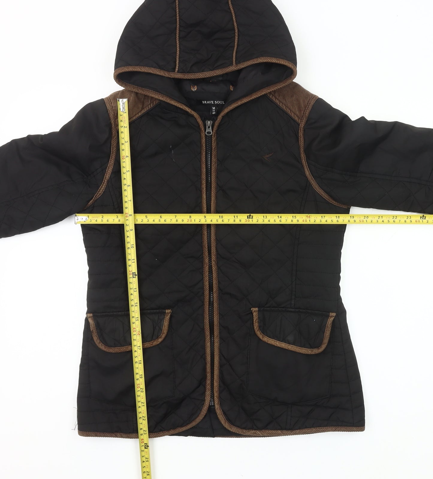 Brave Soul Womens Black Quilted Hooded Jacket Size 12 Polyester