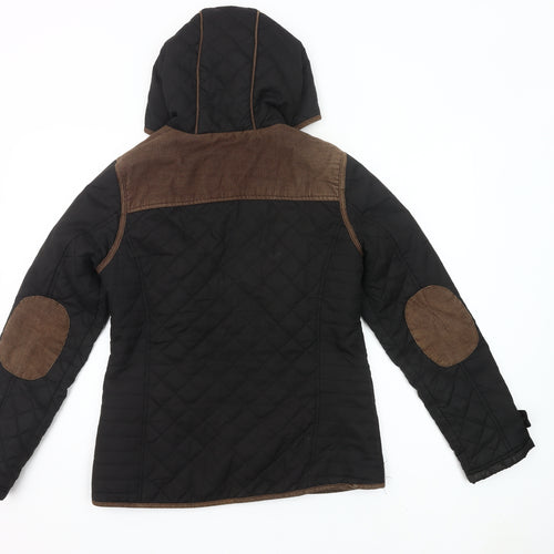 Brave Soul Womens Black Quilted Hooded Jacket Size 12 Polyester