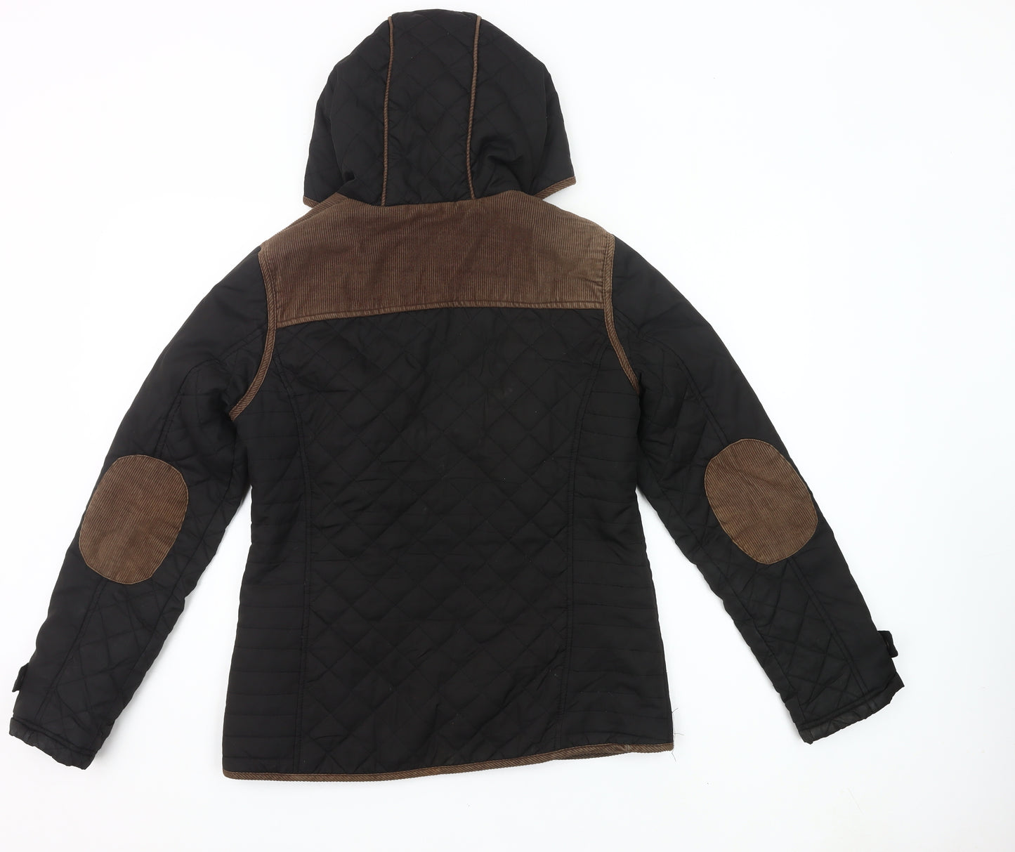 Brave Soul Womens Black Quilted Hooded Jacket Size 12 Polyester