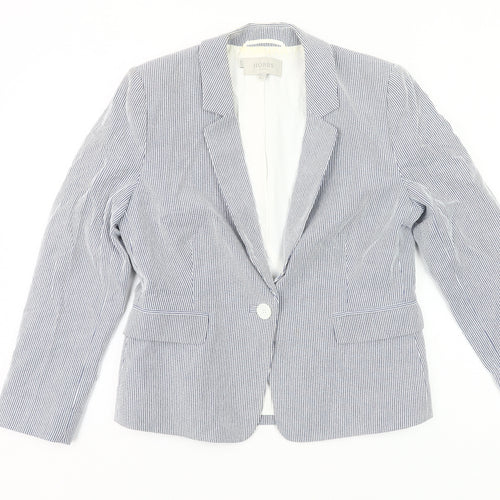Hobbs Womens Blue Pinstripe UK 10 Fitted Cotton Blend Blazer Jacket