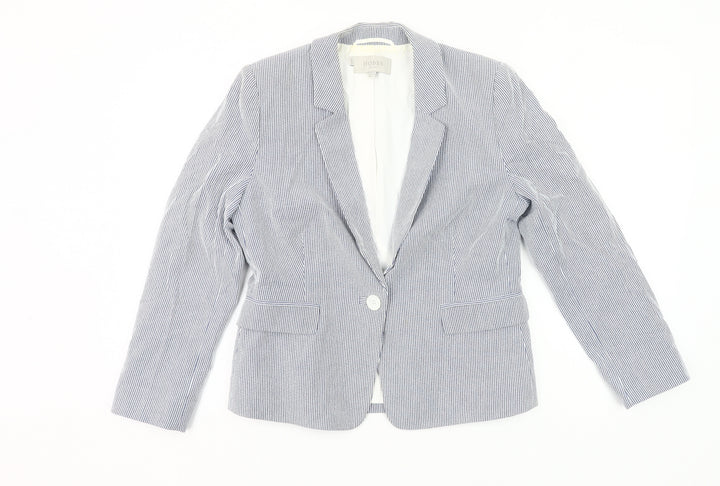 Hobbs Womens Blue Pinstripe UK 10 Fitted Cotton Blend Blazer Jacket