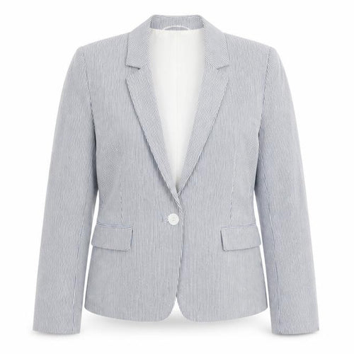Hobbs Womens Blue Pinstripe UK 10 Fitted Cotton Blend Blazer Jacket