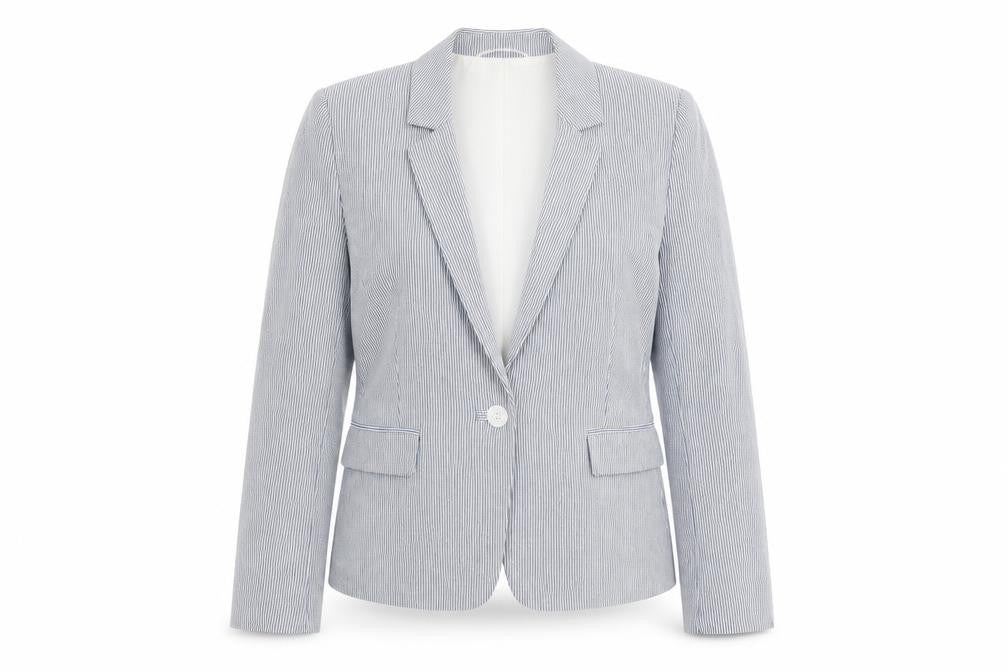 Hobbs Womens Blue Pinstripe UK 10 Fitted Cotton Blend Blazer Jacket