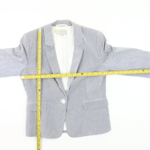 Hobbs Womens Blue Pinstripe UK 10 Fitted Cotton Blend Blazer Jacket