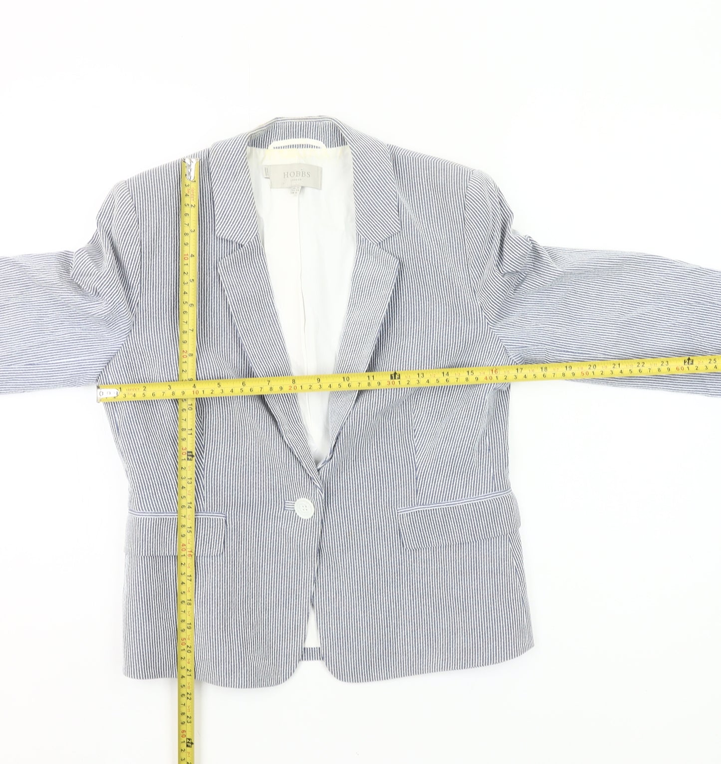 Hobbs Womens Blue Pinstripe UK 10 Fitted Cotton Blend Blazer Jacket