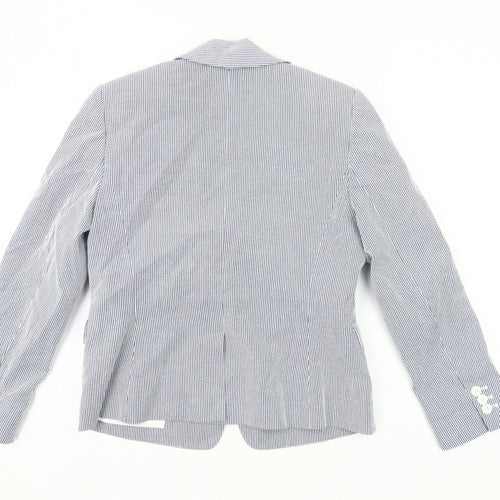 Hobbs Womens Blue Pinstripe UK 10 Fitted Cotton Blend Blazer Jacket