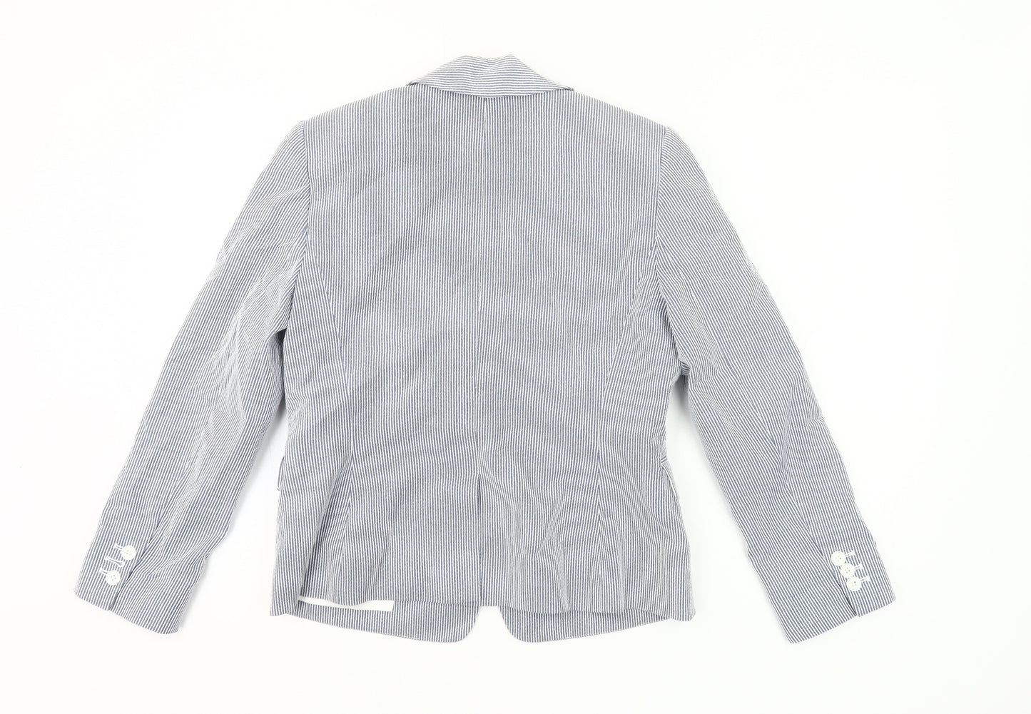 Hobbs Womens Blue Pinstripe UK 10 Fitted Cotton Blend Blazer Jacket