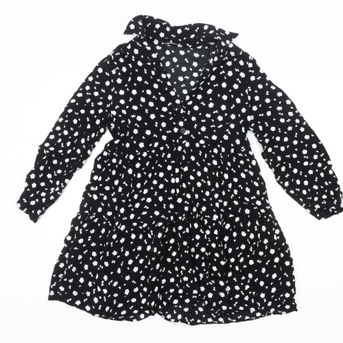 Zara Women Black Floral Shirt Dress Size 8 Knee Length Long Sleeve