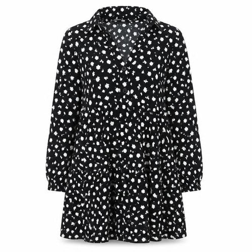 Zara Women Black Floral Shirt Dress Size 8 Knee Length Long Sleeve