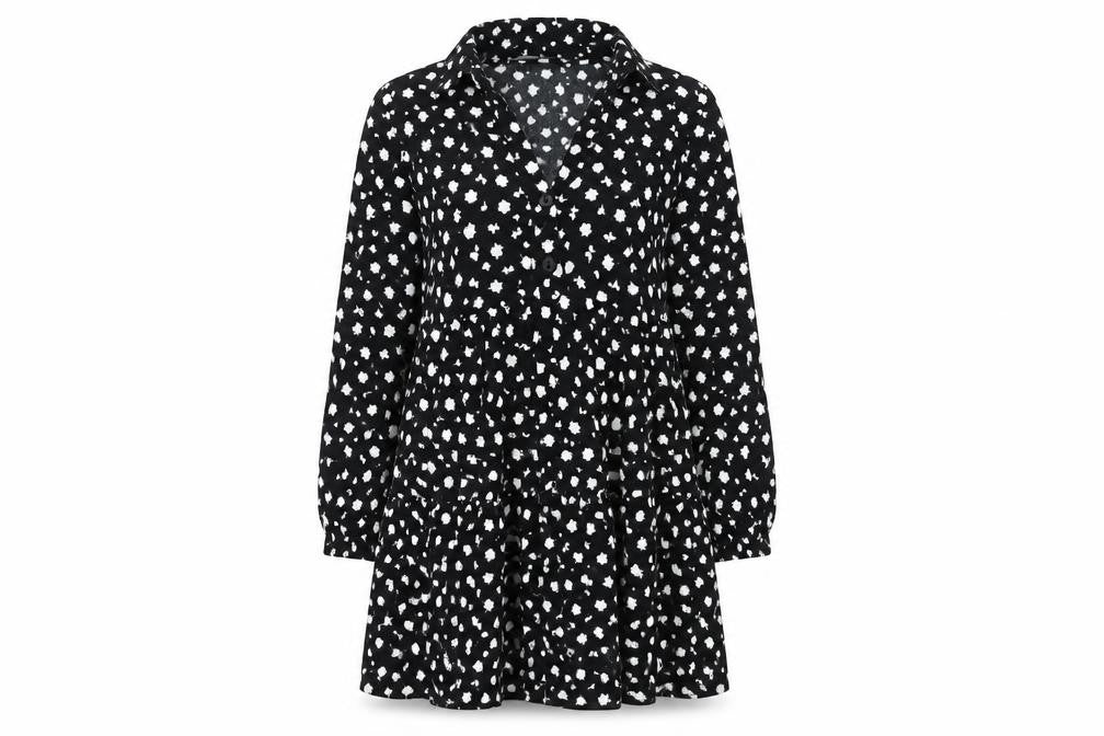Zara Women Black Floral Shirt Dress Size 8 Knee Length Long Sleeve