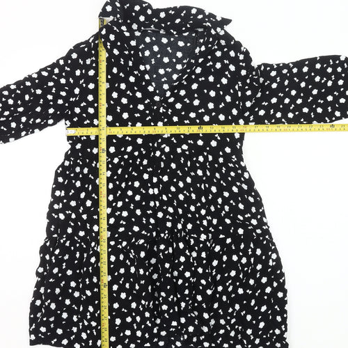 Zara Women Black Floral Shirt Dress Size 8 Knee Length Long Sleeve