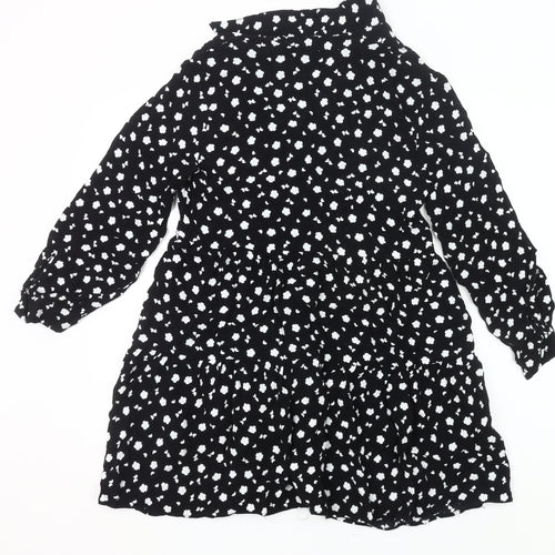 Zara Women Black Floral Shirt Dress Size 8 Knee Length Long Sleeve