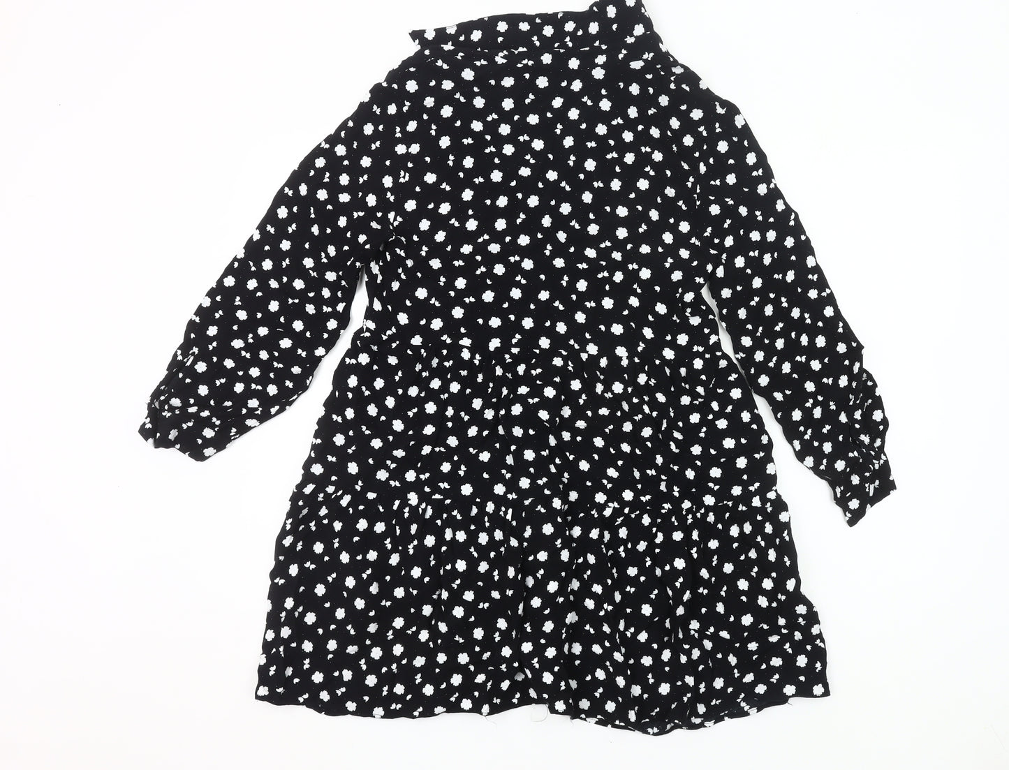 Zara Women Black Floral Shirt Dress Size 8 Knee Length Long Sleeve