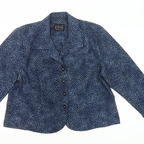 Kerena Women’s Blue Animal Print Blouse Size 18 Long Sleeve Button Up