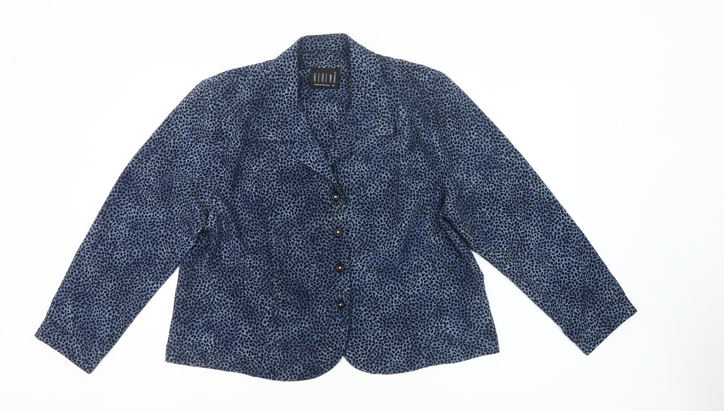 Kerena Women’s Blue Animal Print Blouse Size 18 Long Sleeve Button Up