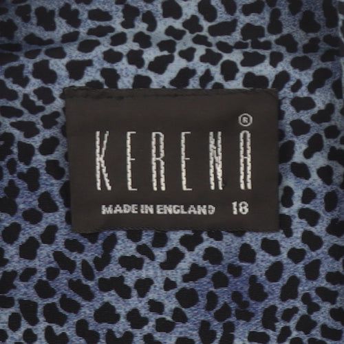 Kerena Women’s Blue Animal Print Blouse Size 18 Long Sleeve Button Up