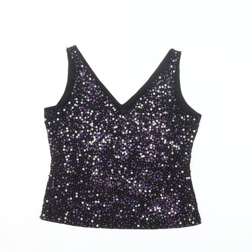 Artigiano Womens Black Sequin V-Neck Camisole Top Size 16