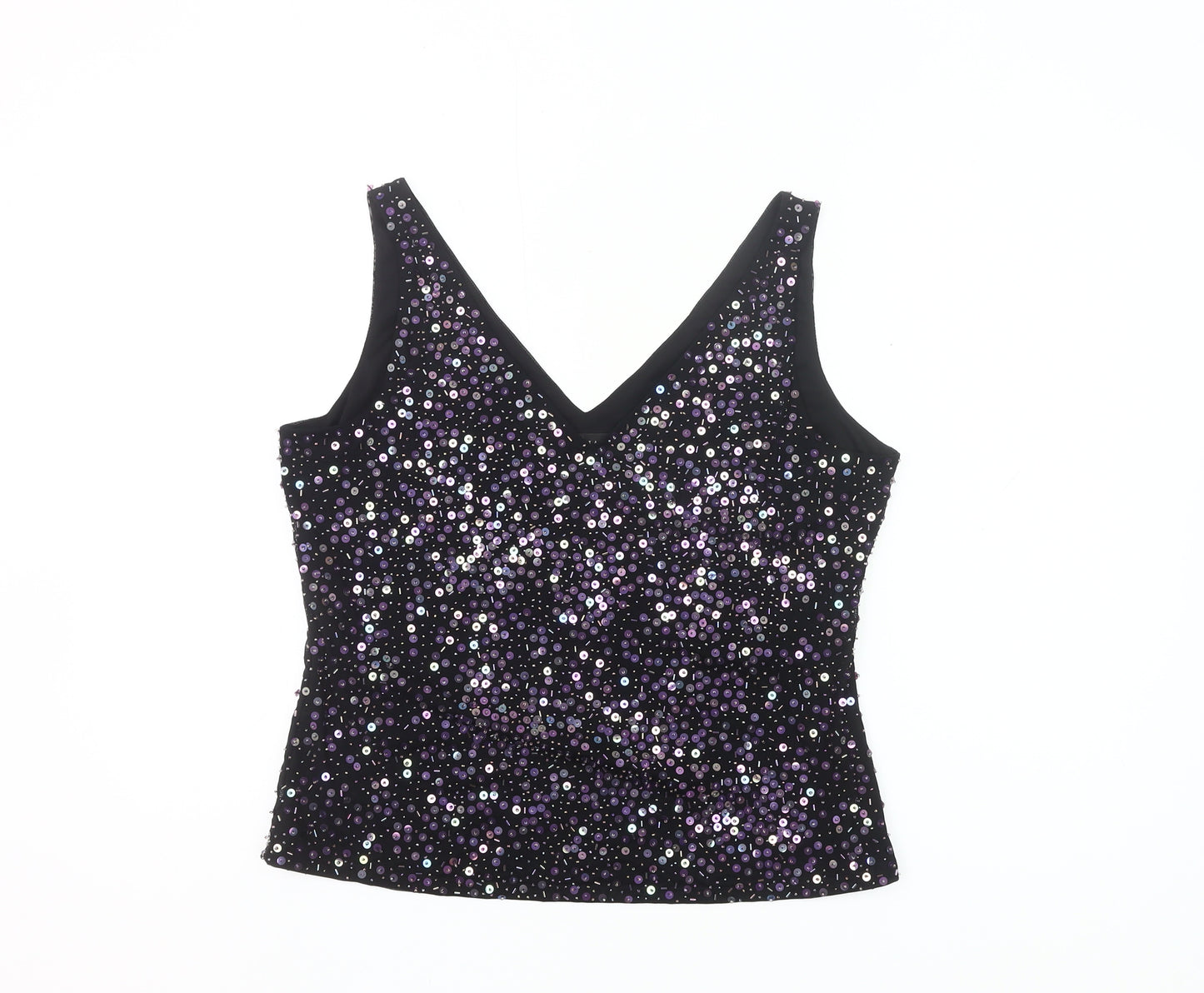 Artigiano Womens Black Sequin V-Neck Camisole Top Size 16