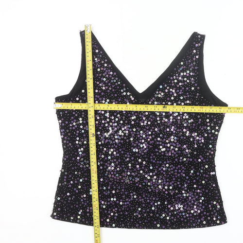 Artigiano Womens Black Sequin V-Neck Camisole Top Size 16