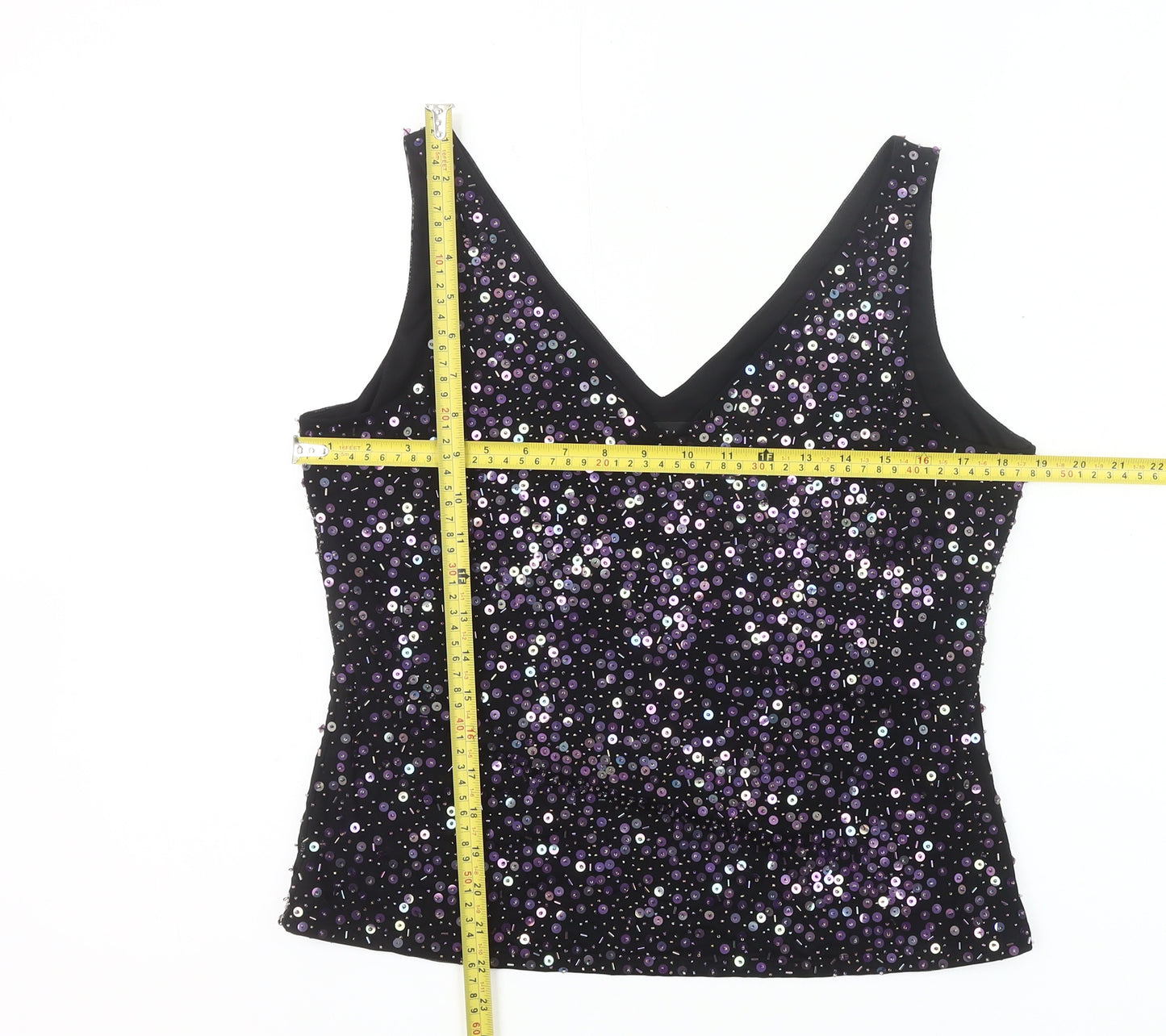 Artigiano Womens Black Sequin V-Neck Camisole Top Size 16