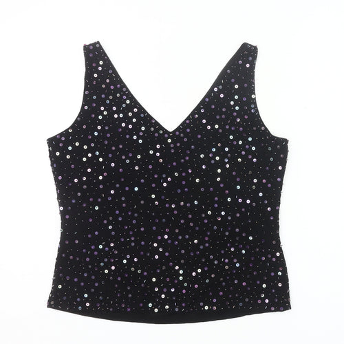 Artigiano Womens Black Sequin V-Neck Camisole Top Size 16