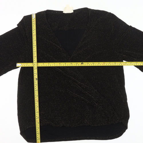 If By Sea Womens Black Glitter Wrap Blouse XL Long Sleeve Party Top