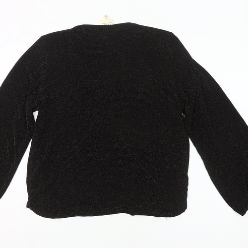 If By Sea Womens Black Glitter Wrap Blouse XL Long Sleeve Party Top