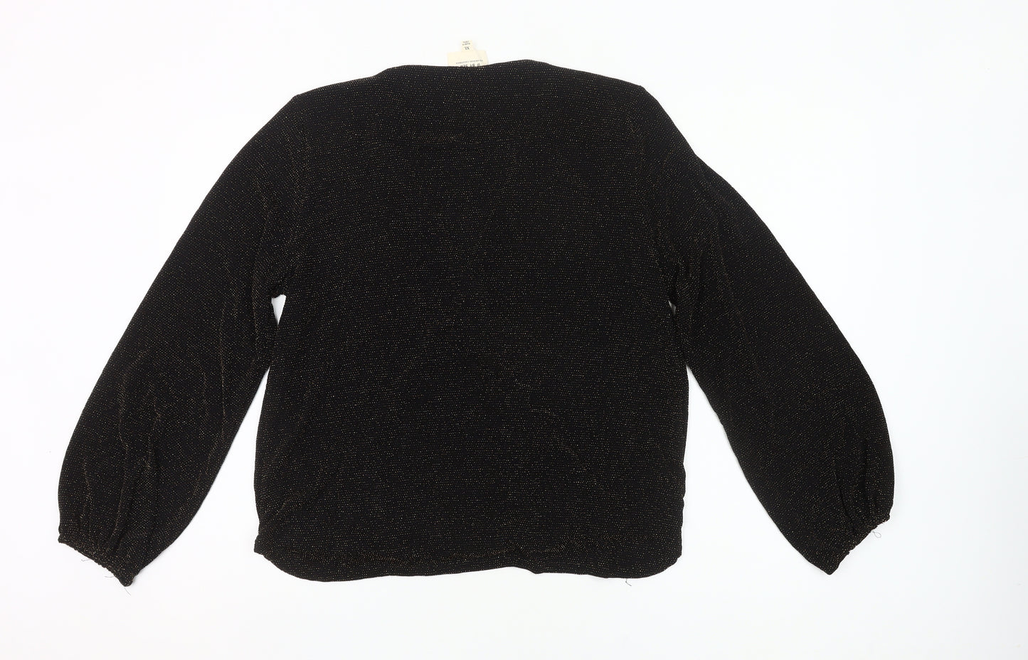 If By Sea Womens Black Glitter Wrap Blouse XL Long Sleeve Party Top