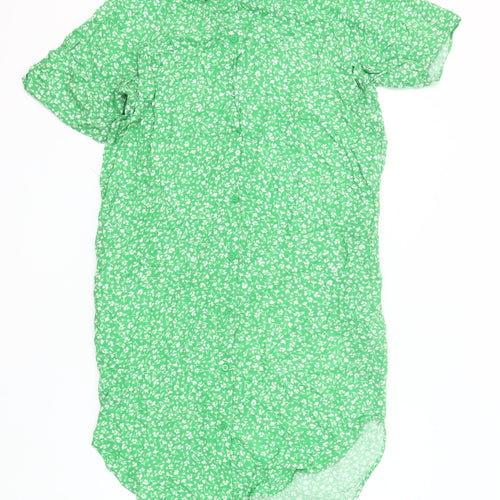 Monki Women Green Floral Shirt Dress S Short Sleeve Collared