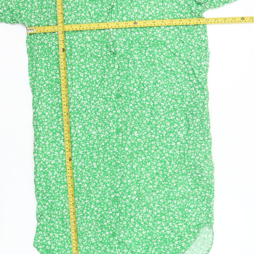 Monki Women Green Floral Shirt Dress S Short Sleeve Collared