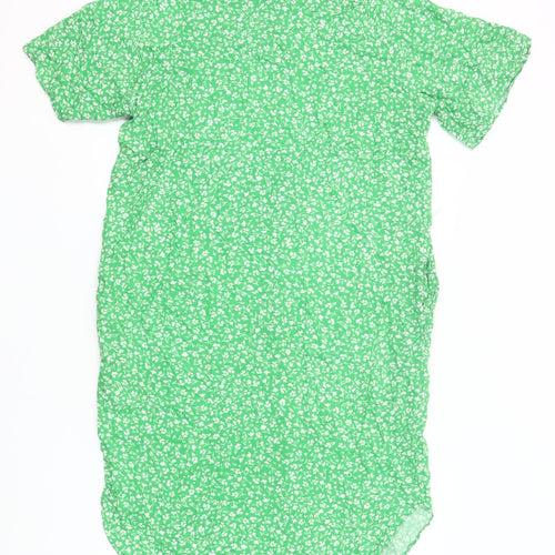 Monki Women Green Floral Shirt Dress S Short Sleeve Collared