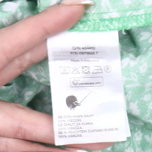 Monki Women Green Floral Shirt Dress S Short Sleeve Collared
