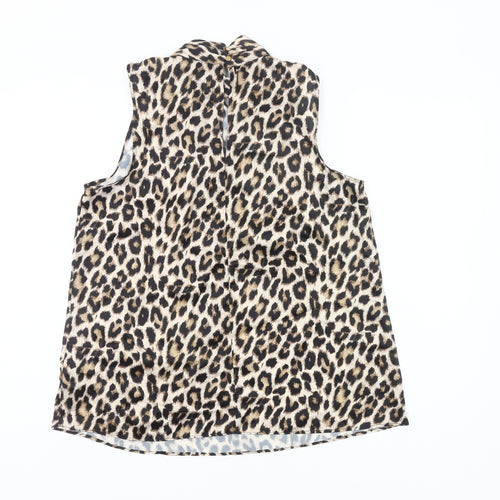 F&F Womens Leopard Print Blouse UK 10 Sleeveless High Neck Polyester