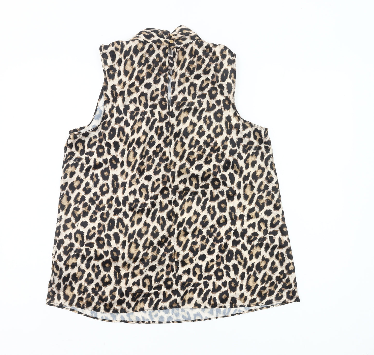 F&F Womens Leopard Print Blouse UK 10 Sleeveless High Neck Polyester