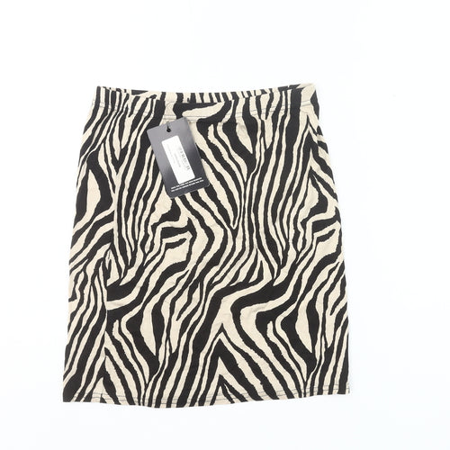 PrettyLittleThing Women’s Black Beige Animal Print Pencil Skirt UK 10