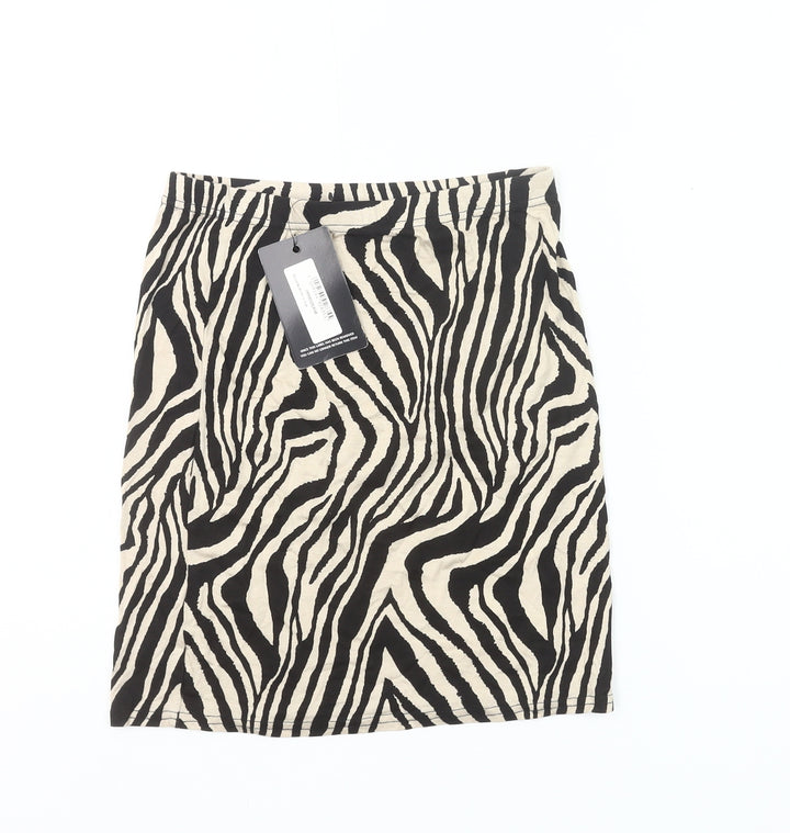 PrettyLittleThing Women’s Black Beige Animal Print Pencil Skirt UK 10