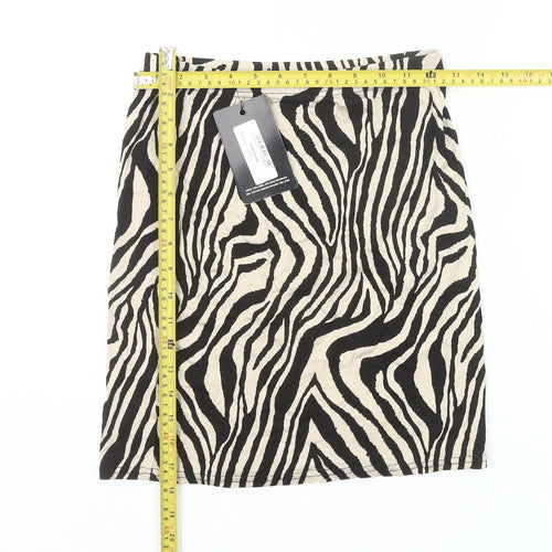 PrettyLittleThing Women’s Black Beige Animal Print Pencil Skirt UK 10