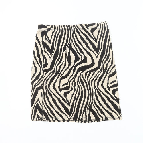 PrettyLittleThing Women’s Black Beige Animal Print Pencil Skirt UK 10