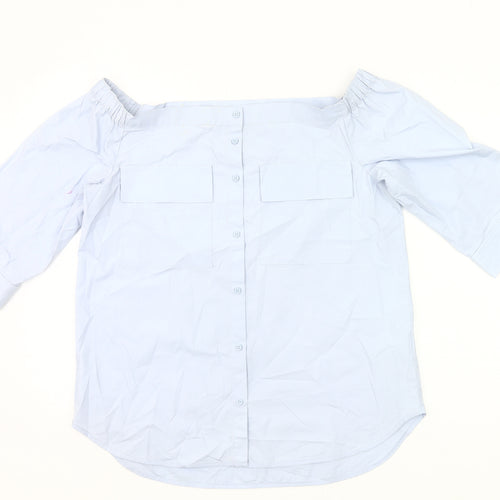 Next Women Blue Cotton Off Shoulder Blouse UK 14 3/4 Sleeve