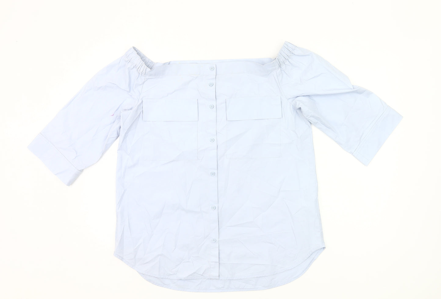 Next Women Blue Cotton Off Shoulder Blouse UK 14 3/4 Sleeve