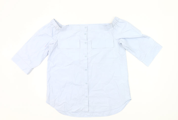 Next Women Blue Cotton Off Shoulder Blouse UK 14 3/4 Sleeve