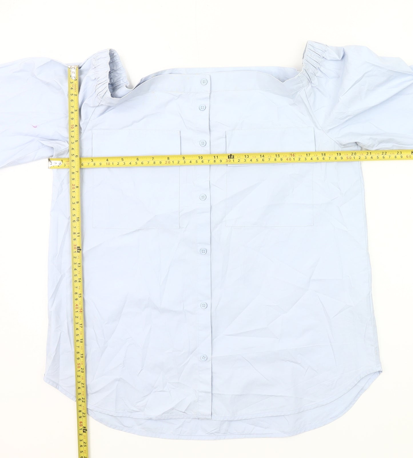 Next Women Blue Cotton Off Shoulder Blouse UK 14 3/4 Sleeve
