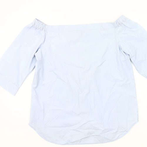 Next Women Blue Cotton Off Shoulder Blouse UK 14 3/4 Sleeve