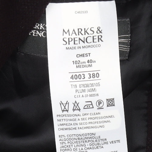 Marks and Spencer Men’s Plum Blazer Jacket 40 Chest Medium Wool Blend