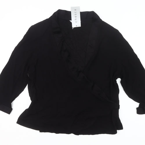 Chesca Women’s Black Wrap Blouse Size 16 3/4 Sleeve Viscose