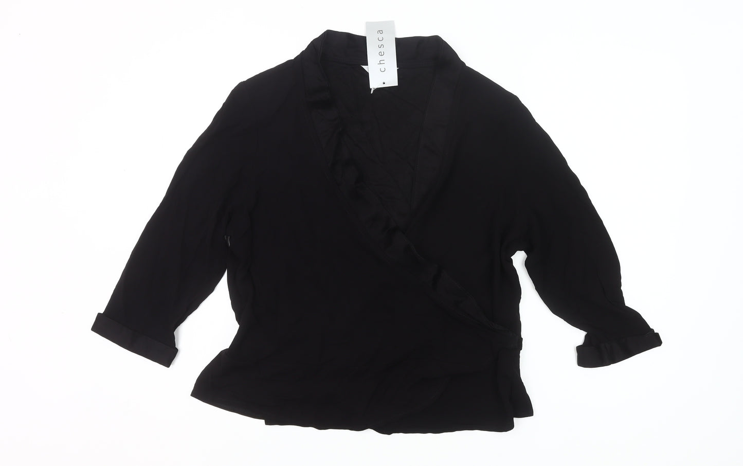 Chesca Women’s Black Wrap Blouse Size 16 3/4 Sleeve Viscose