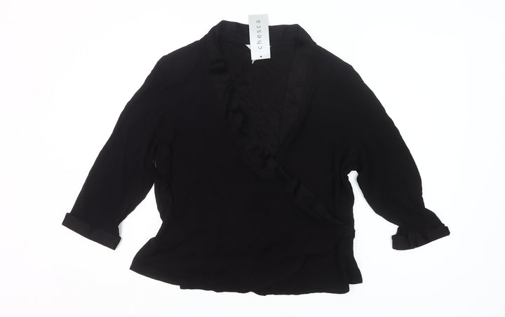 Chesca Women’s Black Wrap Blouse Size 16 3/4 Sleeve Viscose